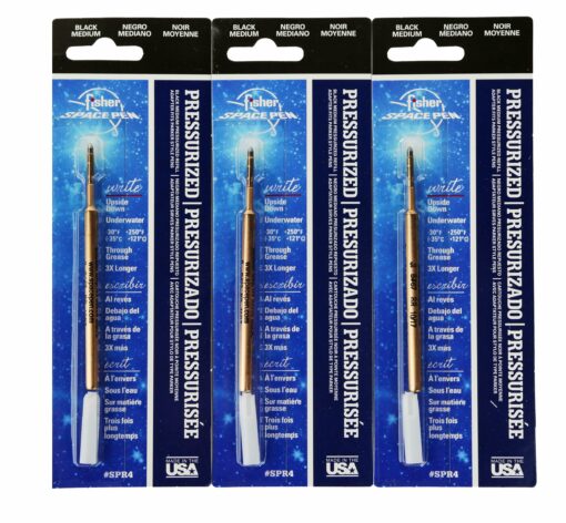 Fisher SPR4 Space Pen Pressurized Ballpoint Ink Refill, Medium Point, Pack of 3, Black Ink Pack 3