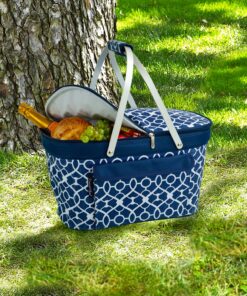 Picnic at Ascot Patented Insulated Folding Picnic Basket Cooler- Designed & Quality Approved in the USA Trellis Blue 13 91hzAzhxL