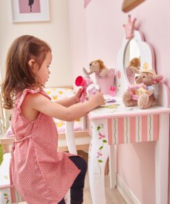 Fantasy Fields - Princess & Frog Kids Vanity Table and Stool Set , 1 drawer, Gift for Kids, White Pink, Crown 10 91i4DLwORmL 3