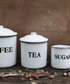 Creative Co-Op Metal Containers with Lids, Coffee, Tea, Sugar (Set of 3 Sizes/Designs) White 22 91iA 8kDiyL