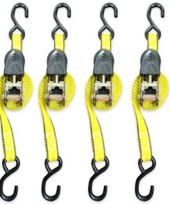 Ratchet Tie Down Strap – 4 Pack – 1 Inch – 15 Feet – 500 LBS Working Load – 1500 LB Break Strength – Cam buckle Alternative – Cargo Straps Perfect for Moving Appliances, Lawn Equipment, Motorcycle, ATV by Everest 6 91iDQWMpn3L