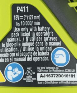 Ryobi P411 One+ 18 Volt 5 Inch Cordless Battery Operated Random Orbit Power Sander (Battery Not Included / Power Tool Only) 17 91iGTIrkwVL