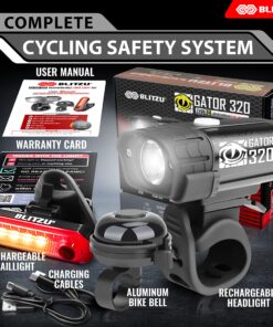 BLITZU Bike Lights, Bike Reflectors Front and Back. LED Rechargeable Headlight Rear Taillight & Bell Set Bicycle Accessories for Night Riding Men Women Kids. Gift for Dad, Mom, Boys, Girls 26 91iWhusaNZL