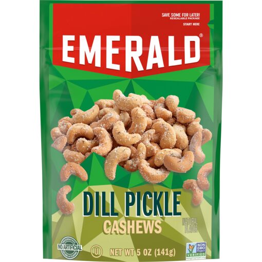 Emerald Nuts, Dill Pickle Cashews, 5 Ounce Resealable Bag (Pack of 6)