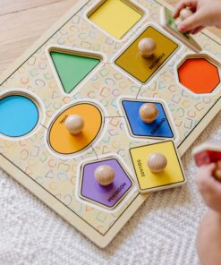 Melissa & Doug Deluxe Jumbo Knob Wooden Puzzle - Geometric Shapes (8 pcs) - Wooden Peg Chunky Baby Puzzle, Preschool Learning Puzzle, Wooden Puzzle Board For Toddlers Ages 1+ English Only 18 91ic3cvK5kL 1
