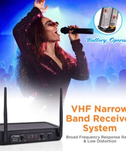 Pyle Channel Microphone System-VHF Fixed Dual Frequency Wireless Set with 2 Handheld Dynamic Transmitter Mics, Receiver Base-for PA, Karaoke, Dj Party (PDWM2135) , Black 29 91igy 5ZIaL
