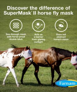 SuperMask II Fly Mask Without Ears for Average Size Horses, Full Face Coverage and Eye Protection from Insect Pests, Structured Classic Styling Mesh with Plush Trim, Horse Size 14 91ii6F0CZL