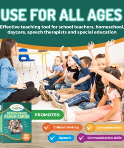 Action Verbs Flash Cards - 50-Piece Educational Flash Cards for Speech Therapy and Home Schooling - Thick and Durable Vocabulary Builder Flash Cards for Kids and Adults Volume 1 16 91iq4jpv0L
