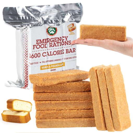 Grizzly Gear Emergency Food Rations- 3600 Calorie Bar (Vanilla Poundcake) - 3 Day, 72 Hour Ready To Eat Supply For Disaster, Hurricane, Flood Preparedness - Non Thirst Provoking - 5 Year Shelf Life 3600 Calories