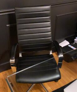 Amazon Basics High-Back Executive Swivel Office Desk Chair with Ribbed Puresoft Upholstery, Lumbar Support, Modern Style, 23.9"D x 24.69"W x 41.5"H, Black 63 91ixb2TzvcL