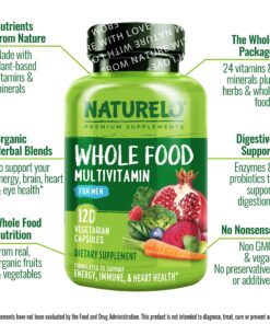 NATURELO Whole Food Multivitamin for Men - with Vitamins, Minerals, Organic Herbal Extracts - Vegetarian - for Energy, Brain, Heart, Eye Health - 120 Vegan Capsules 32 91izWm1xi L
