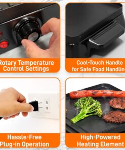 NutriChef Electric Griddle - Dual Hot Plate Cooktop Crepe Maker with Press Grill, Nonstick Coating, Rotary Temperature Control, Plug-in Operation & Oil Tray for Kitchen & Countertop (PKGRIL43) 11 91iza4BWRwL