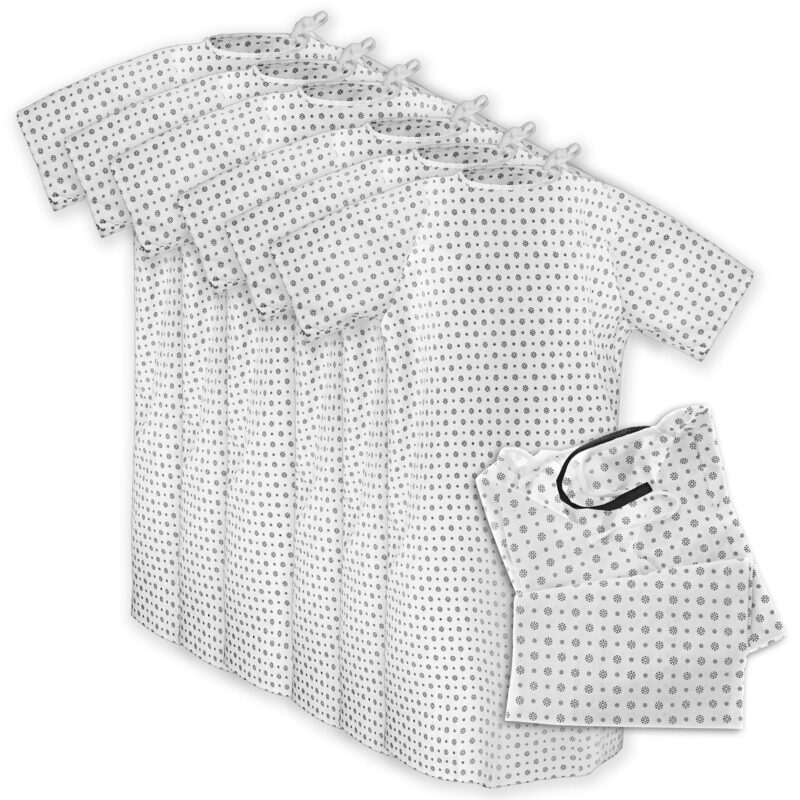 Magnus Care Hospital Gown for Woman & Men, Cotton Blend Fashionable Unisex Patient Gowns, Back Tie, Soft and Comfortable Fits Sizes up to 2XL - 6 Pack