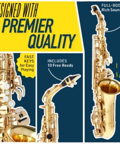 Mendini By Cecilio Eb Alto Saxophone - Case, Tuner, Mouthpiece, 10 Reeds, Pocketbook - Gold & Nickel E Flat Musical Instruments 12 91j2qGDCEJL