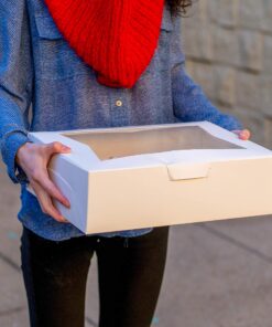 SCT White Window Bakery Boxes with Attached Flip Top, 4-Corner Beers Design, 10 x 10 x 2.5, White, Paper, 200/Carton 10" x 10" x 2-1/2" 30 91jUoxmuMcL