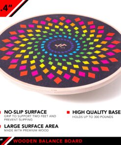 JFIT Balance Board, 15.4” – 360° Rotation, for Balance, Coordination, Posture - Large, Wooden Wobble Boards with 18° Tilting Angle for Workouts - Premium Core Trainer Equipment Kaleidoscope 10 91jeXDL8iIL
