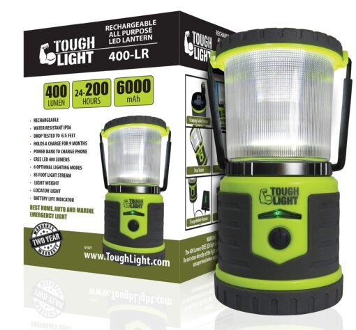 Tough Light LED Rechargeable Lantern - 200 Hours of Light Plus a Phone Charger for Hurricane, Emergency or Camping, Long Lasting Battery- Free 2 Year Warranty Yellow