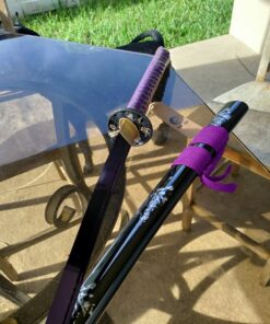 Handmade Japanese Samurai Katana Sword 41 inch 1095 High Carbon Steel/Damascus Folded Steel Full Tang Katana for Man Gift Cosplay Decoration Self Defense Black,Purple 23 91jixiMGedL