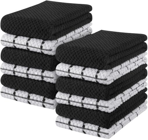 Utopia Towels Kitchen Towels, 15 x 25 Inches, 100% Ring Spun Cotton Super Soft and Absorbent Black Dish Towels, Tea Towels and Bar Towels, (Pack of 12) 12 Pack