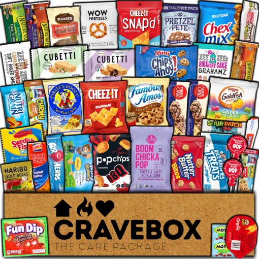 CRAVEBOX Snack Box Care Package Pack for Adults Birthday Gifts for Men and Women, Christmas Final Exams