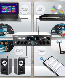 Wireless Bluetooth Power Amplifier System - 200W Dual Channel Sound Audio Stereo Receiver w/USB, SD, AUX, MIC in w/Echo, Radio, LCD - for Home Theater Entertainment via RCA, Studio Use - PDA6BU 13 91k i1 U21L 2