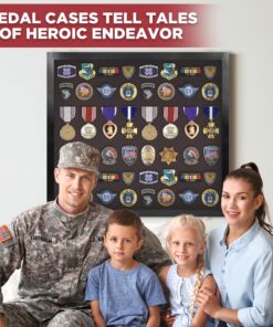 PENNZONI Large Medal Display Case - Award Display Case, Patches Display Cabinet Case, Acrylic Wall Display Case, Black w/ Black Felt 14 91k3ABExJL