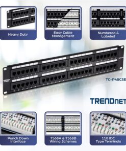 Alternative view of TRENDnet 48-Port Cat5-5e RJ-45 UTP Unshielded Patch Panel, Wallmount or Rackmount,100Mhz,Cat5e Krone Connectors, Color-Coded Labeling, Cat3,Cat5e,Cat4,Cat3 Compatible,2U Rackmount, Black,TC-P48C5E