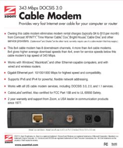 ZOOM TELEPHONICS DOCSIS 3.0 5341-00-00J 343Mbps Cable Modem 22 91kGOG7co4L