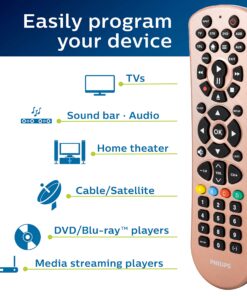 Philips Universal Remote Control Replacement for Samsung, Vizio, LG, Sony, Sharp, Roku, Apple TV, RCA, Panasonic, Smart TVs, Streaming Players, Blu-ray, DVD, Simple Setup, 6 Device, Rose, SRP6239R/27 8 91kPqjeQgqL