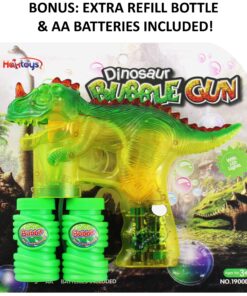 Dinosaur Bubble Gun Light Up Bubbles Shooter, Battery Operated Bubble Maker Toy for Toddlers & Kids, Sound-Free (Extra Refill Bottle and Batteries Included) Green Dinosaur 28 91kW7ZrvhcL