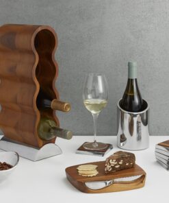 nambe Curvo Wine Rack | Wooden Wine Rack for Countertop | Wine Bottle Stand for Home Décor | Made of Acacia wood and Silver Alloy | Designed by Steve Cozzolino Brown/Silver 13 91kh424JRIL