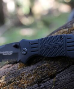 Alternative view of Smith & Wesson SWFR2S 8in High Carbon S.S. Folding Knife with 3.3in Tanto Point Serrated Blade and Aluminum Handle for Outdoor, Tactical, Survival and EDC Box