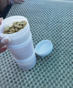 Whiskware Stackable Snack Containers for Kids and Toddlers, 3 Stackable Snack Cups for School and Travel, White and Grey 16 91kpfOxCkL