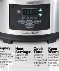 Hamilton Beach Portable 6 Quart Set & Forget Digital Programmable Slow Cooker Lock, Dishwasher Safe Crock & Lid, Temperature Probe, Stainless Steel 20 91kvKUfB02L