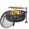 Sunnydaze 30-Inch Steel All Star Fire Pit Bowl - Black - Includes BBQ Cooking Grate and Spark Screen