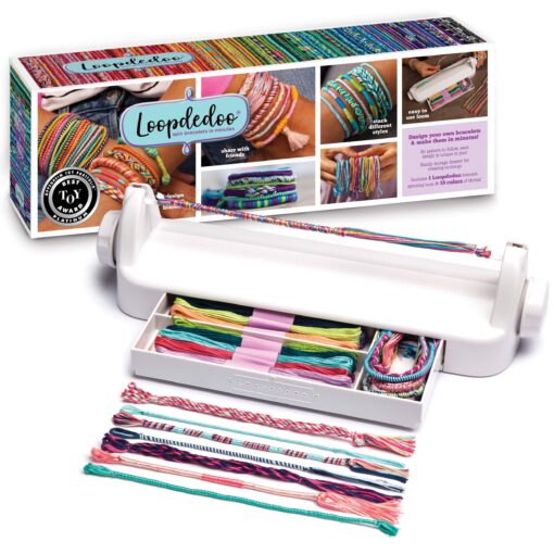 Loopdedoo DIY Friendship Bracelet Maker Kit - Friendship Bracelet Making Kit for Kids Ages 8 & Up - Make Bracelets in Minutes for Birthday, Friendship Day, Christmas Gift - Award Winning Craft Kit New Loopdedoo + 18 Skeins of Thread