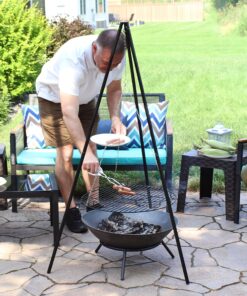Sunnydaze Outdoor Fire Pit Tripod Cooking Grill System - Black Steel Grate and Legs - 22-Inch 20 91lAoQsDmEL