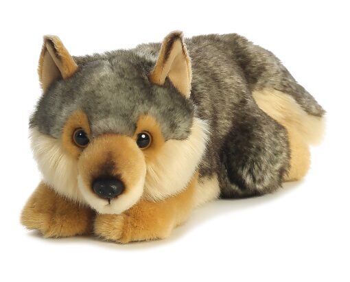 Aurora® Adorable Miyoni® Lying Wolf Stuffed Animal - Lifelike Detail - Cherished Companionship - Gray 11 Inches