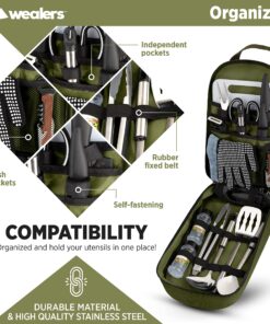 Camp Kitchen Cooking Utensil Set Travel Organizer Grill Accessories Portable Compact Gear for Backpacking BBQ Camping Hiking Travel Cookware Kit Water Resistant Case (Green 13 Piece Set) Green 24 91lImHeHqFL