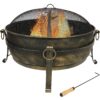 Sunnydaze 34-Inch Cauldron Style Outdoor Fire Pit Bowl with Spark Screen, Log Poker, and Wood Grate - Dark Bronze Finish 34 in 39 91lOvnvwuL