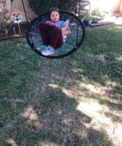 HYCLAT Saucer Tree Swing - 40”Spider Web Tree Swing Net Swing Platform Rope Round Swing 70" Detachable Nylon Rope Swivel, Max 600 Lbs Capacity, Extra Safe and Durable for Kids 24 91lb8zTSc0L