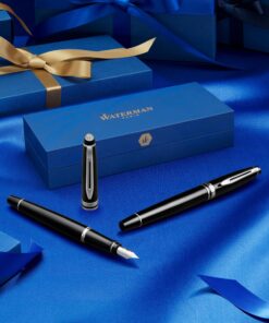 Waterman Expert Fountain Pen Gloss Black with 23K Gold Trim Medium Nib Gift Box 13 91lkQV78mLL