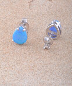 Sterling Silver Created Opal Stud Earrings 7mm Blue-Pear 10 91ll3exuYLL