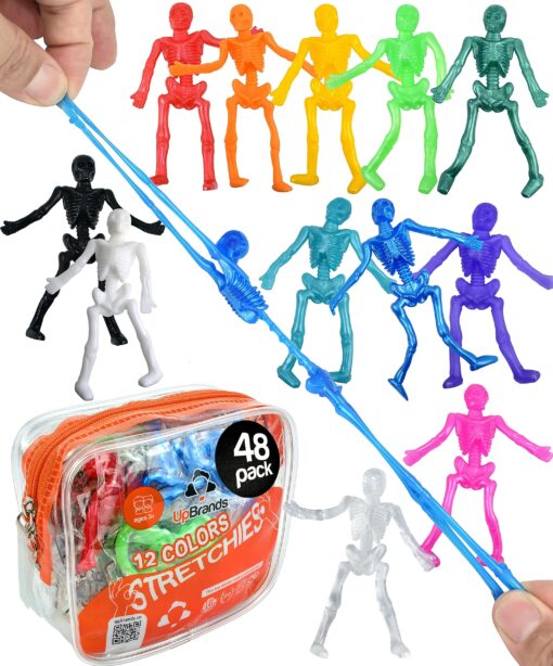 UpBrands 48 Stretchy Toys, Party Favors for Kids Halloween Skeletons, 12 Colors Bulk Set, Kit for Easter Egg Basket Stuffers, Goodie Bags, Pinata Filler, Small Toys Classroom Prizes 48 Pack