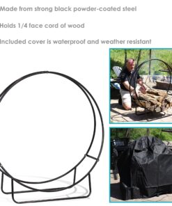 Sunnydaze Outdoor Firewood Log Hoop and Cover Set - Powder-Coated Steel Rack and PVC Cover - Black - 40-Inch 40 in 28 91lv0JmKcfL