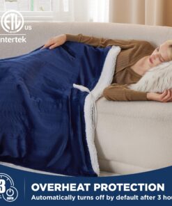 Bedsure Heated Blanket Electric Throw - Soft Flannel Electric Blanket, Heating Blanket with 4 Time Settings, 6 Heat Settings, and 3 hrs Timer Auto Shut Off (50x60 inches, Navy) 01 - Navy 9 91mB4YUWBBL