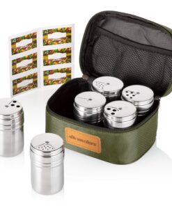 Wealers 6 Piece Stainless Steel Spice Shaker Jars Salt and Pepper Holder BBQ Spice Herbs 3 Size Cover with Bag for East Travel, Great for Home or Outdoor Use, Green 13 91mBilgByDL