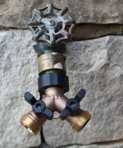 Kasian House Heavy Duty Brass Garden Hose Splitter, Y Valve, 2 Way Connector for Outdoor Faucet, Outside Water Bib Spigot Adapter, Large Comfort Grip Handles, 2 Extra Rubber Washers 15 91mDTLs7GXL