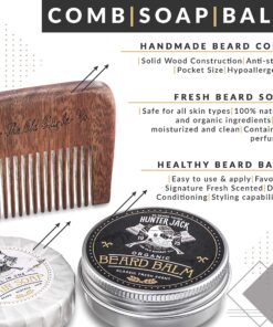 Alternative view of HJ Strap Comb & Beard Care Kit, 3pc - Handmade Beard Comb, Beard Wash, Beard Balm - Beard Growth Kit for Mustache, Beard Grooming & Beard Grow - Beard Conditioner - Lux Beard Brand Scent - Gift Box