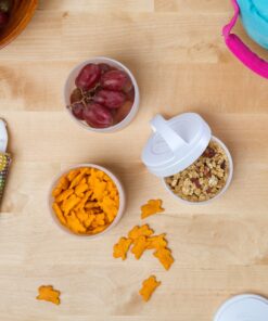 Whiskware Stackable Snack Containers for Kids and Toddlers, 3 Stackable Snack Cups for School and Travel, White and Grey 13 91mLvYOYdZL